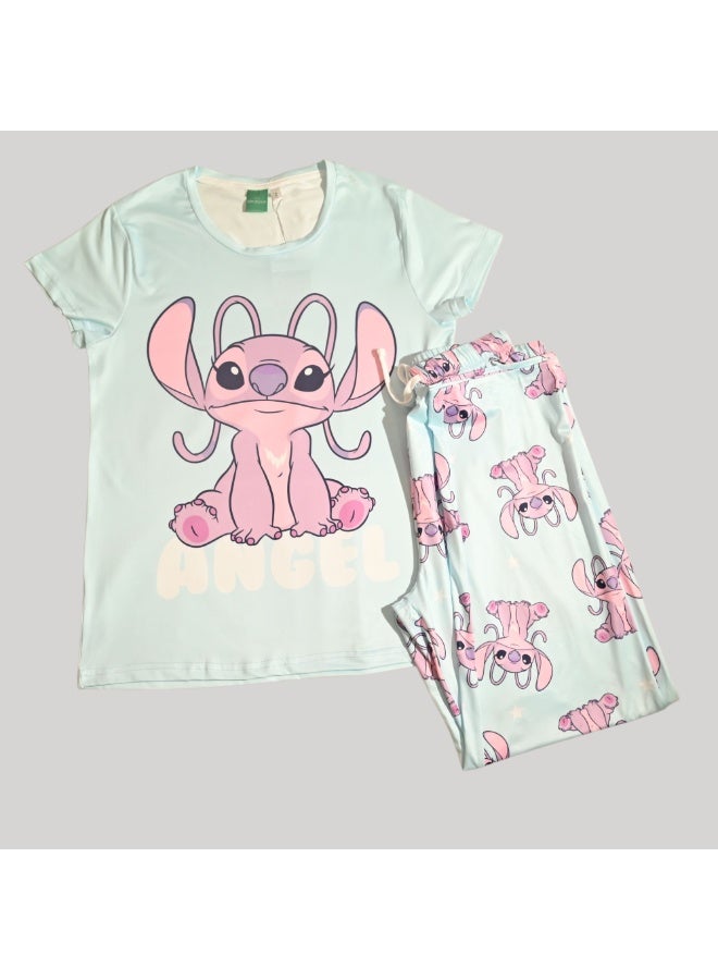 LILO & STITCH WOMENS SHORT SLEEVE PAJAMA SETS , SILKY POLYESTER - Image 1