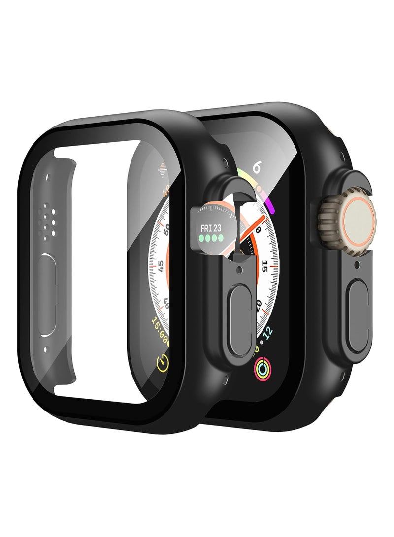 2 Pack Hard PC Case Built in Tempered Glass Compatible with 49mm Apple Watch Ultra 2 (2024) / Ultra, Thin Protective Case with Screen Protector for iWatch, Shockproof Cover with Button, Black - Image 1