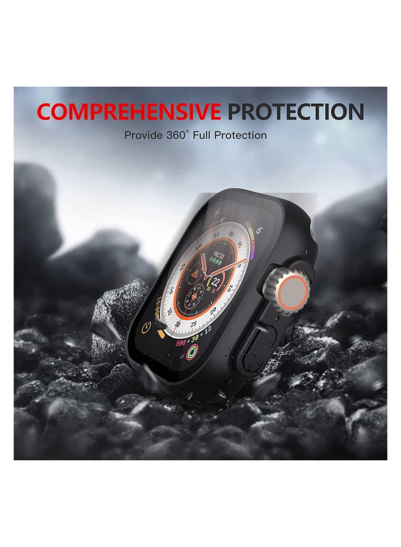 2 Pack Hard PC Case Built in Tempered Glass Compatible with 49mm Apple Watch Ultra 2 (2024) / Ultra, Thin Protective Case with Screen Protector for iWatch, Shockproof Cover with Button, Black - Image 3