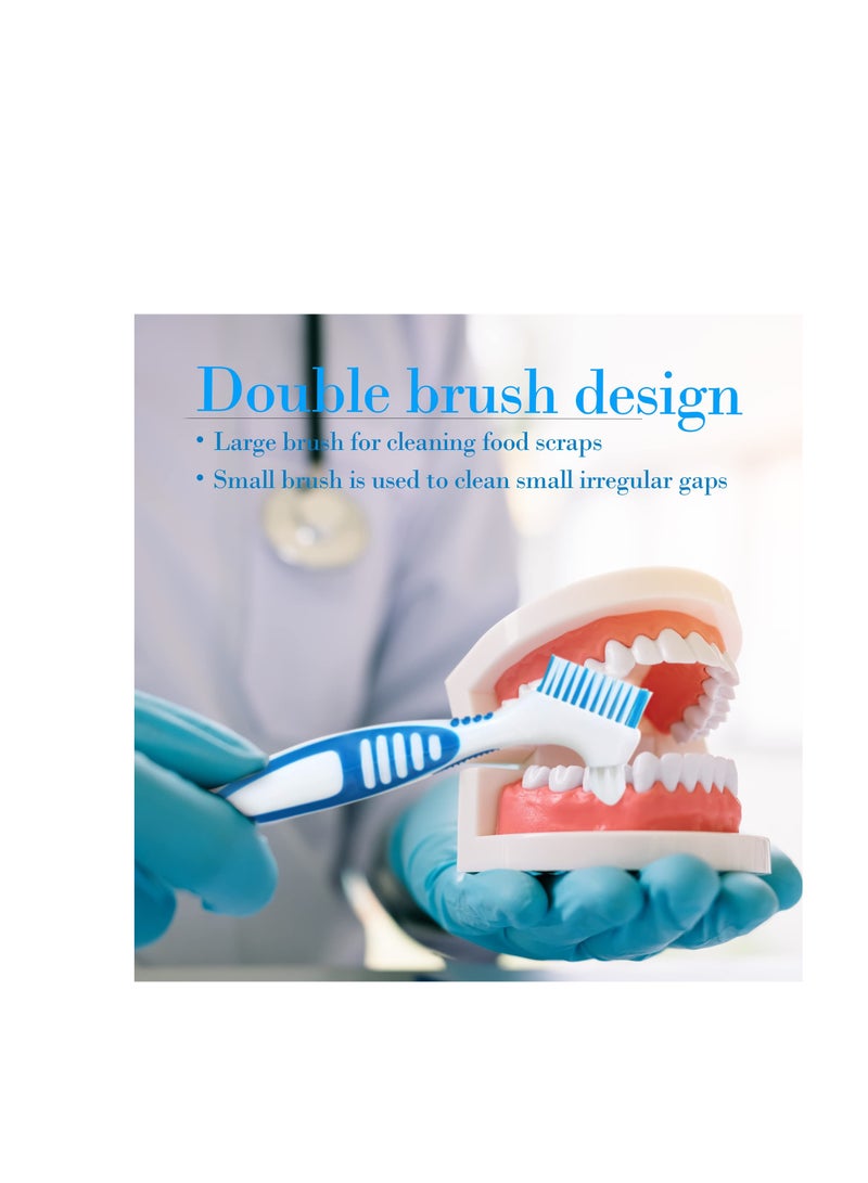 Barakah Denture Brush, 4PCS Denture Toothbrushes, Cleaning Brush Double Sided Toothbrush with Multi Layered Bristles and Rubber Anti-Slip Handle for Denture Cleaning Care Green Purple Blue Orange - Image 2