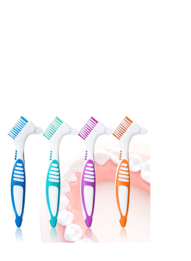 Barakah Denture Brush, 4PCS Denture Toothbrushes, Cleaning Brush Double Sided Toothbrush with Multi Layered Bristles and Rubber Anti-Slip Handle for Denture Cleaning Care Green Purple Blue Orange - Image 1