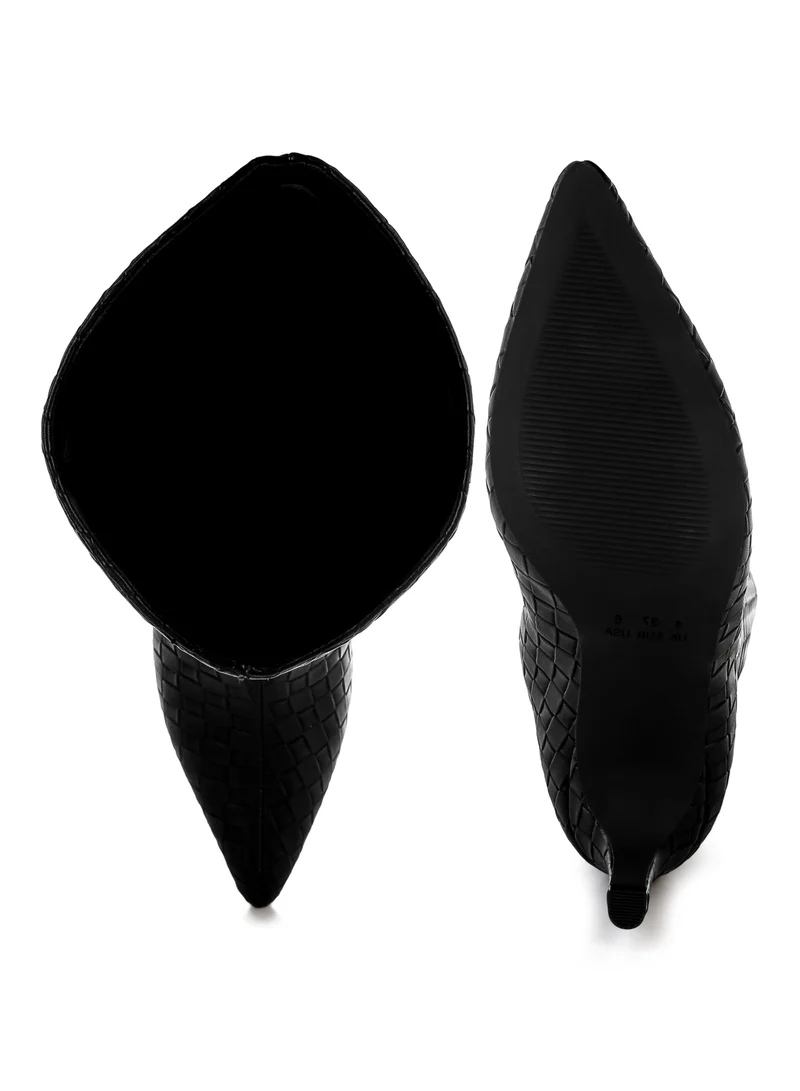 London Rag Woven Faux Leather Boots in Black