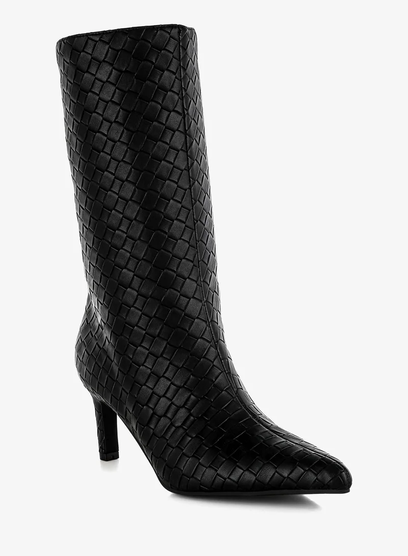 London Rag Woven Faux Leather Boots in Black