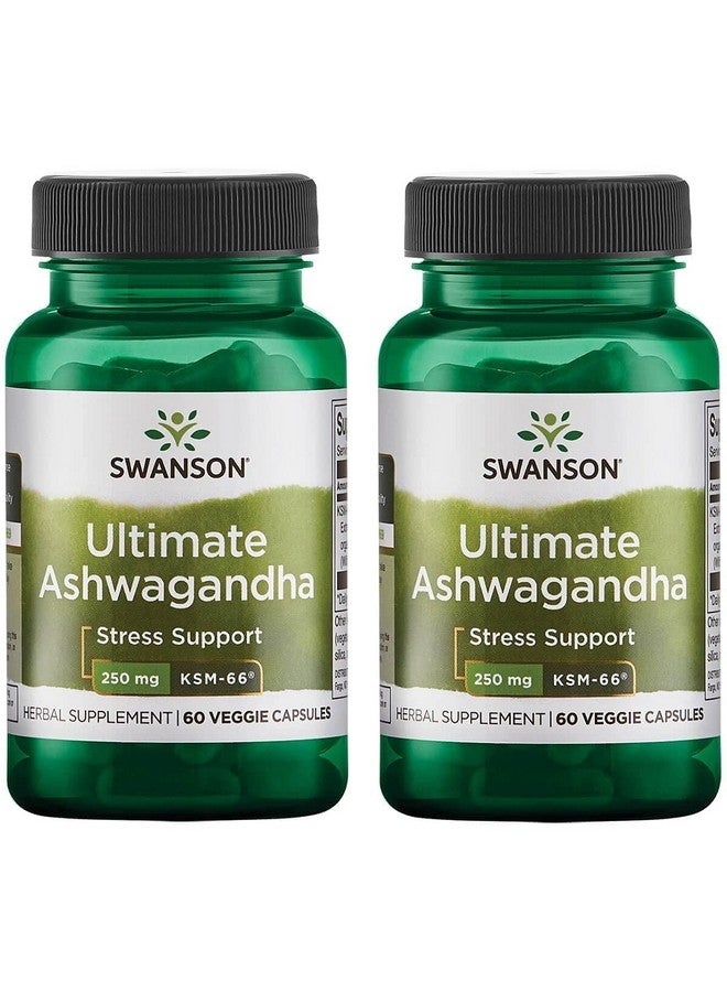 سوانسون Swanson Ultimate Ashwagandha KSM-66 - مكمل عشبي يدعم مستويات التوتر الصحية والاسترخاء - تركيبة طبيعية لتعزيز عقلية هادئة ومريحة - (60 كبسولة نباتية، 250 مجم لكل منها) عبوة من قطعتين