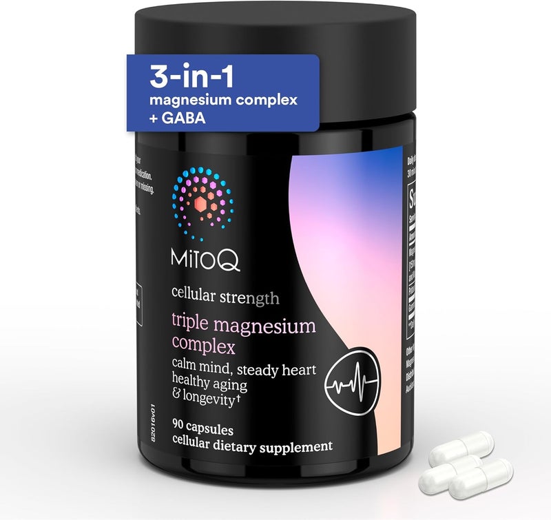 MitoQ Triple Magnesium Complex  Magnesium Glycinate Taurinate Oxide with GABA for Heart Health Stress Management  Deeper Sleep  High Absorption  90 Capsules - Image 1