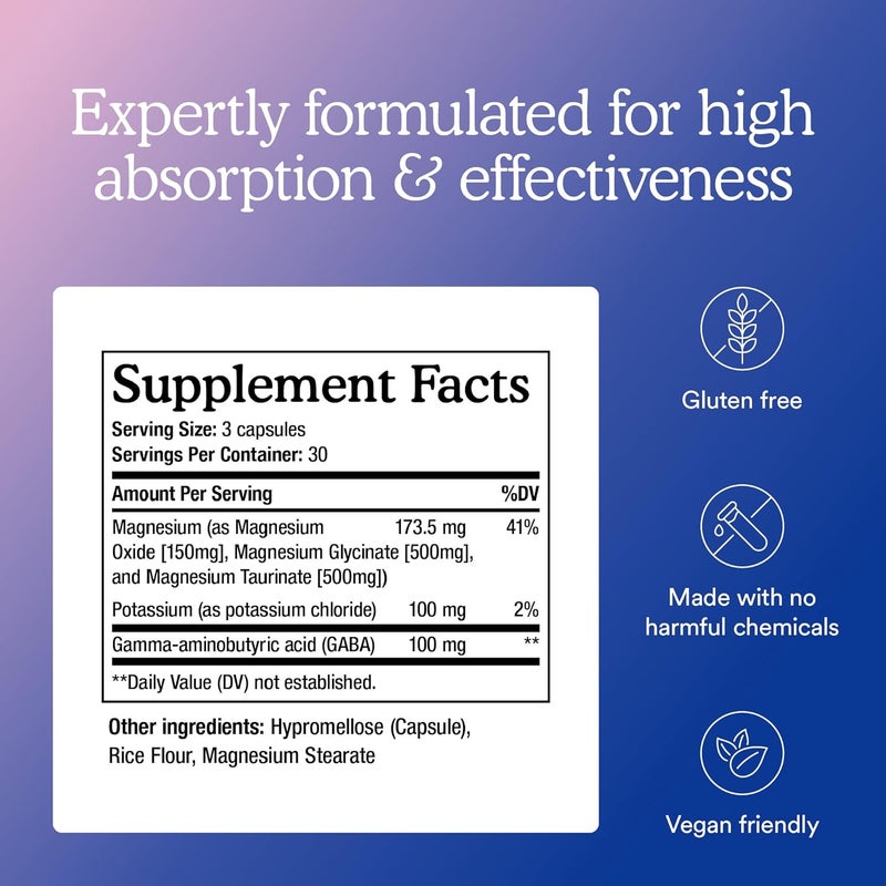 MitoQ Triple Magnesium Complex  Magnesium Glycinate Taurinate Oxide with GABA for Heart Health Stress Management  Deeper Sleep  High Absorption  90 Capsules - Image 3