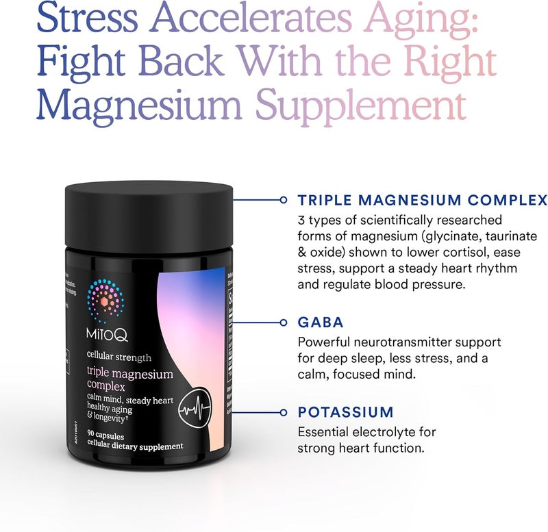 MitoQ Triple Magnesium Complex  Magnesium Glycinate Taurinate Oxide with GABA for Heart Health Stress Management  Deeper Sleep  High Absorption  90 Capsules - Image 4