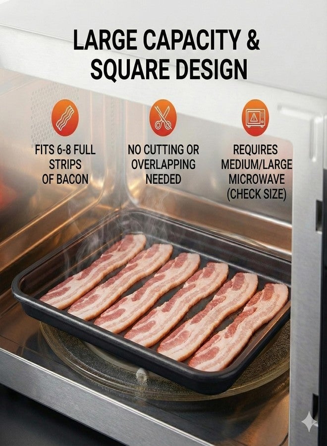 MACONEE Microwave Bacon Cooker & Crisper Pan - Large Nonstick Square Metal Tray for Crispy Bacon, Reheating Pizza & Snacks - Dishwasher Safe Grill Plate (Requires Medium/Large Microwave) - Image 4
