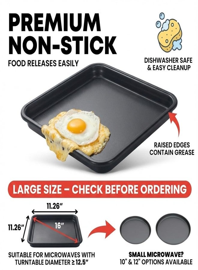 MACONEE Microwave Bacon Cooker & Crisper Pan - Large Nonstick Square Metal Tray for Crispy Bacon, Reheating Pizza & Snacks - Dishwasher Safe Grill Plate (Requires Medium/Large Microwave) - Image 2