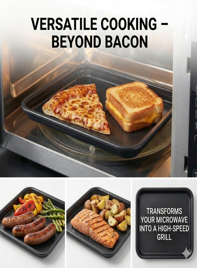 MACONEE Microwave Bacon Cooker & Crisper Pan - Large Nonstick Square Metal Tray for Crispy Bacon, Reheating Pizza & Snacks - Dishwasher Safe Grill Plate (Requires Medium/Large Microwave) - Image 5