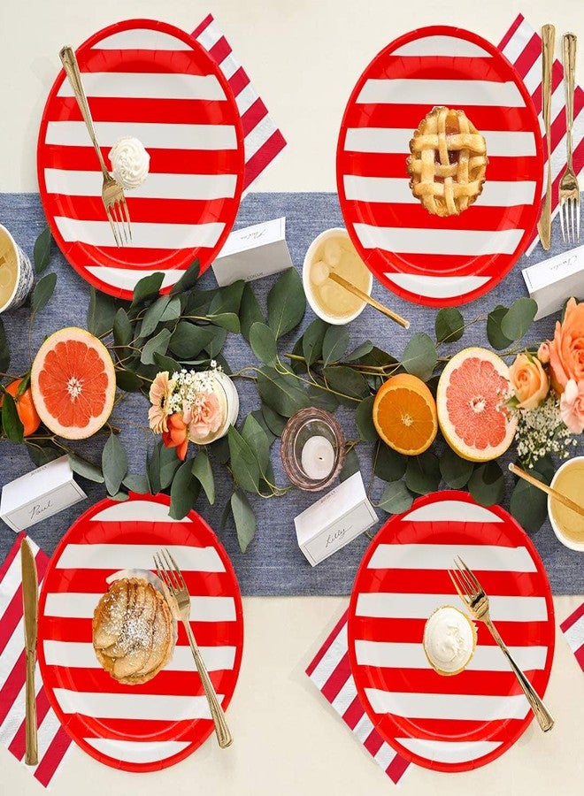 HSPAIDYP 50Pcs Red and White Stripes Party Supplies Red & White Stripes Plates 7"Red Striped Dessert Paper Plates Carnival Party Theme Circus Picnic BBQ Holiday Wedding 4th of July Red Birthday Party Decor - Image 4