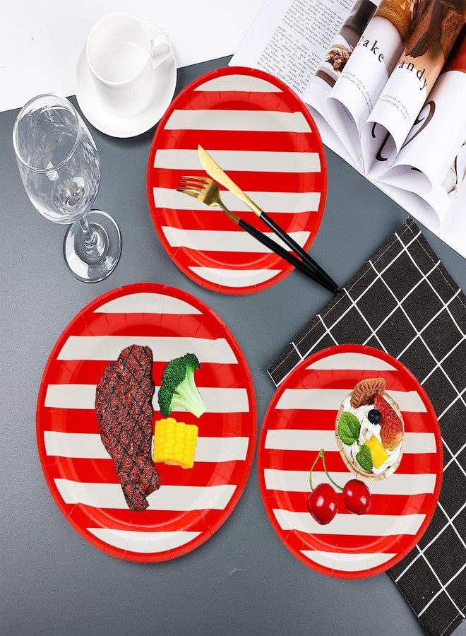 HSPAIDYP 50Pcs Red and White Stripes Party Supplies Red & White Stripes Plates 7"Red Striped Dessert Paper Plates Carnival Party Theme Circus Picnic BBQ Holiday Wedding 4th of July Red Birthday Party Decor - Image 5