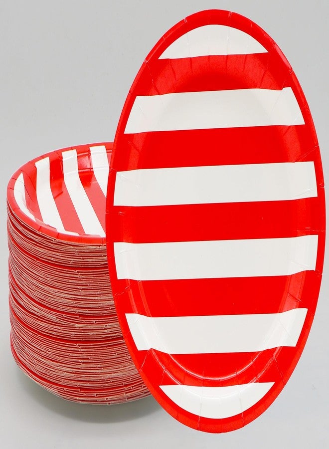 HSPAIDYP 50Pcs Red and White Stripes Party Supplies Red & White Stripes Plates 7"Red Striped Dessert Paper Plates Carnival Party Theme Circus Picnic BBQ Holiday Wedding 4th of July Red Birthday Party Decor - Image 1