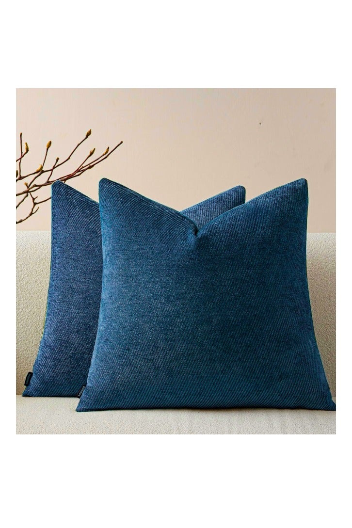 Chase Up Pack of 2 Decorative Chenille Cushion Cover Throw Pillow Covers with Twill Cushion Covers for Sofa Living Room Couch Bed 18x18 Inch Blue - Image 1
