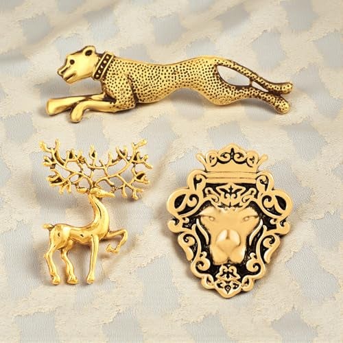 Mahi Combo of Deer, Jaguar and Lion Face Shaped Wedding Brooch/Lapel Pin for Men (CO1105478G) - Image 3
