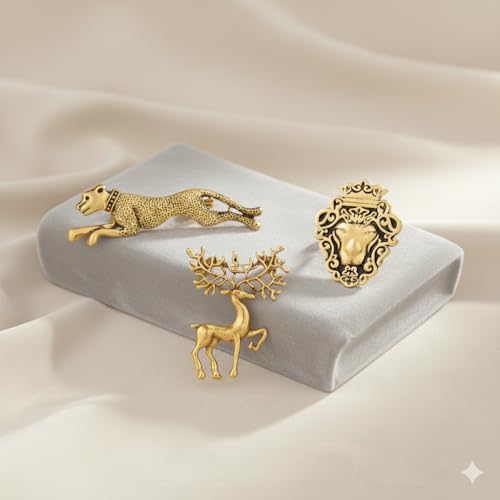 Mahi Combo of Deer, Jaguar and Lion Face Shaped Wedding Brooch/Lapel Pin for Men (CO1105478G) - Image 2