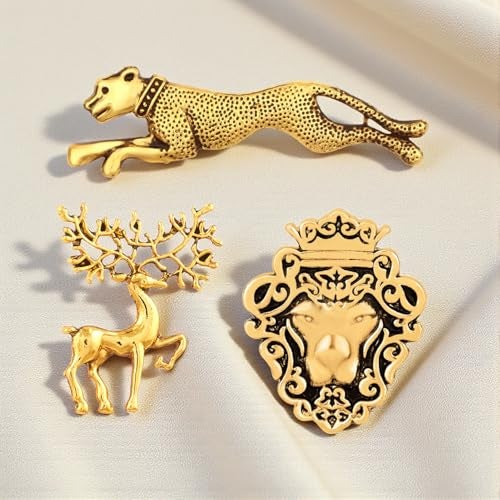 Mahi Combo of Deer, Jaguar and Lion Face Shaped Wedding Brooch/Lapel Pin for Men (CO1105478G) - Image 5