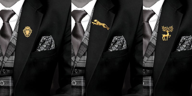 Mahi Combo of Deer, Jaguar and Lion Face Shaped Wedding Brooch/Lapel Pin for Men (CO1105478G) - Image 4