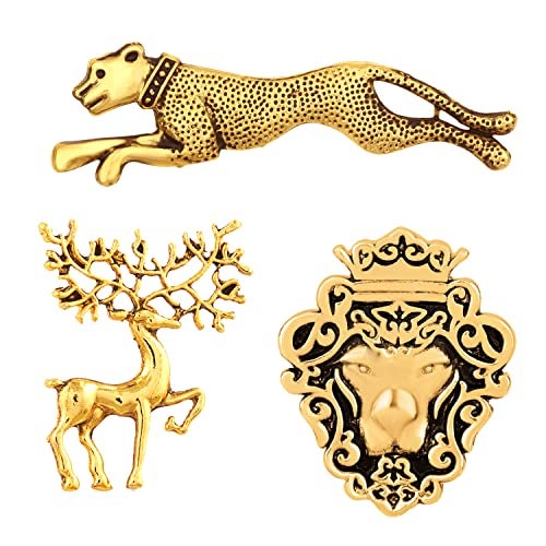 Mahi Combo of Deer, Jaguar and Lion Face Shaped Wedding Brooch/Lapel Pin for Men (CO1105478G) - Image 1