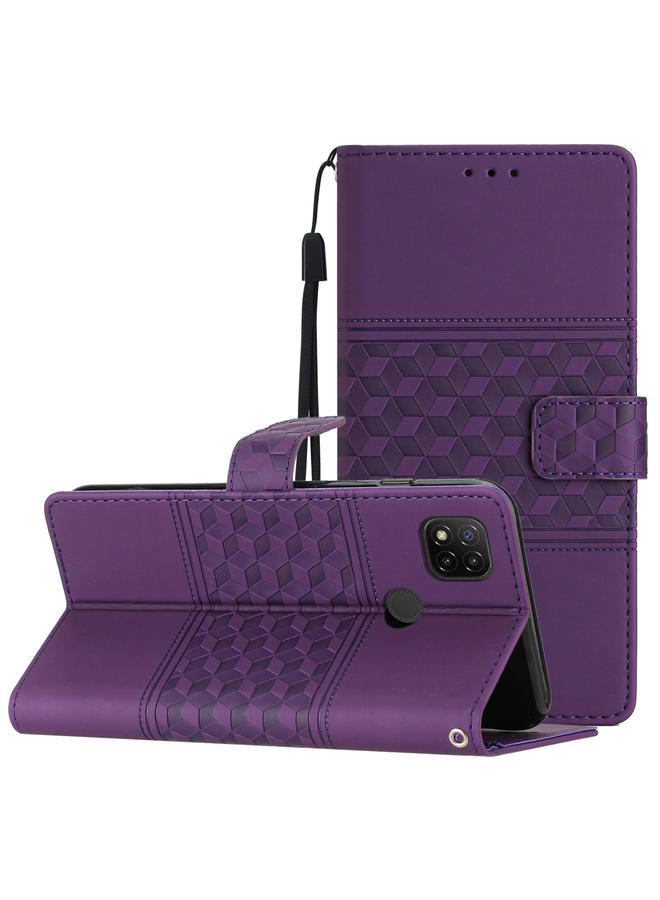 Case For Xiaomi Redmi 9C Diamond Embossed Skin Feel Leather Phone Case with Lanyard