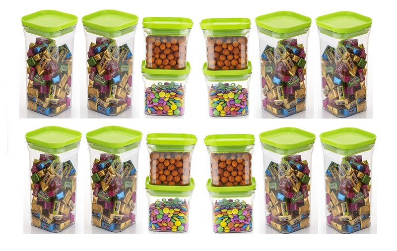 MACHAK Plastic Unbreakable Air Tight Food Storage Jar Kitchen Container Set |1100Ml X8 & 600Ml X8 | Green, 16 Pcs - Image 1