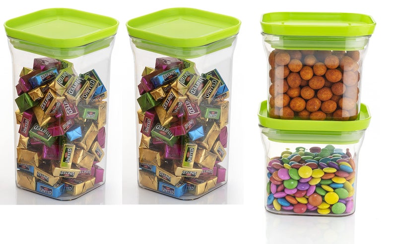 MACHAK Plastic Unbreakable Air Tight Food Storage Jar Kitchen Container Set |1100Ml X8 & 600Ml X8 | Green, 16 Pcs - Image 4