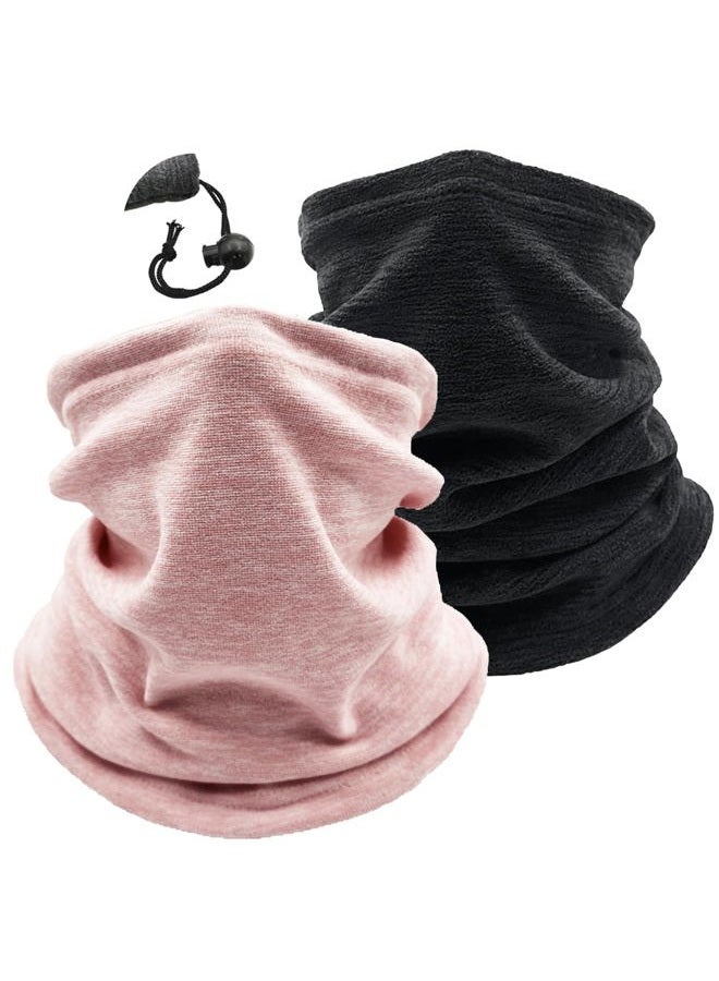 Beurlike 2 Pack Winter Neck Warmer Gaiter Ski Fleece Warm Windproof Face Scarf Cover Mask for Snowboard, 2pcs Black+pink, L - Image 1