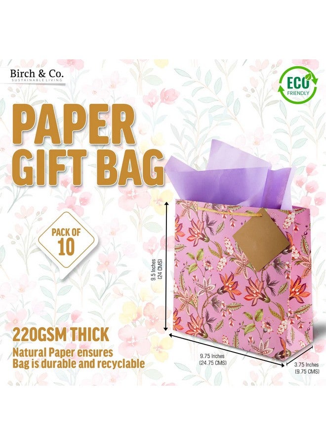 Birch & Co. حقائب هدايا بيرش وشركاه - حقائب ورقية للهدايا المرتجعة - حقيبة هدايا ورقية - حقائب متوسطة لحمل الهدايا - حقائب جيدة متوسطة مع مناديل وبطاقة شكر - أغطية هدايا - عبوة من 10، موف - Image 2