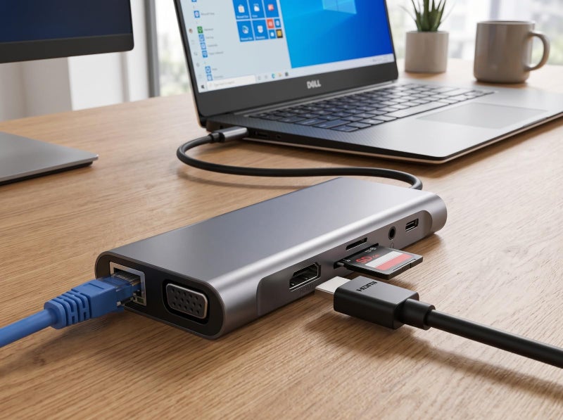 USB Type-C Multiport Adapter 10 in 1 Grey, Support 4K Display, 1000M LAN, VGA, USB 3.0, SD/TF Card Reader, PD Charging - Image 4