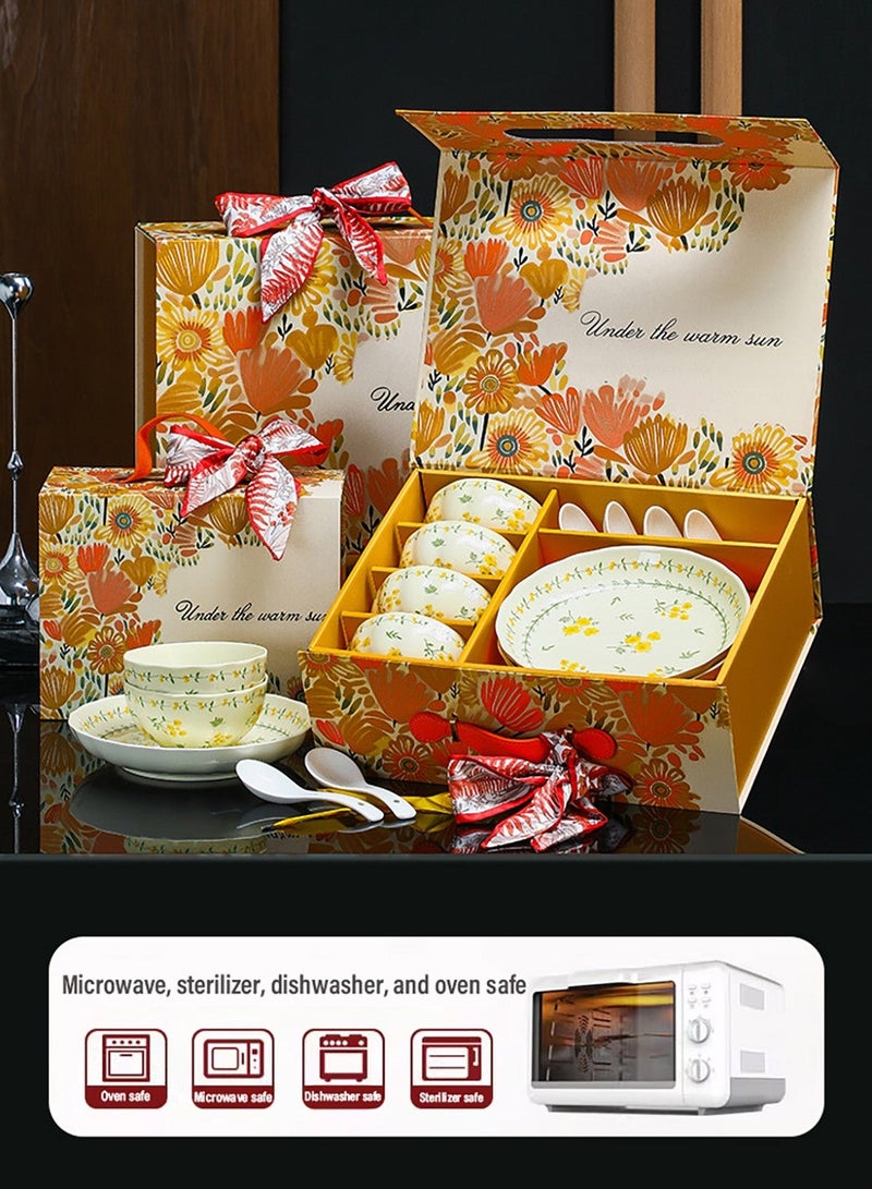 مس تيارا طقم أدوات مائدة سيراميك من 10 قطع، طقم أطباق وأوعية مطبخ، آمن للاستخدام في الفرن والميكروويف وغسالة الأطباق والمعقم، تصميم عصري أنيق، صندوق هدايا للمطبخ المنزلي والهدايا، يتضمن طبقين و4 ملاعق و4 أوعية - Image 4