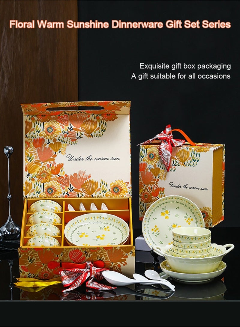 مس تيارا طقم أدوات مائدة سيراميك من 10 قطع، طقم أطباق وأوعية مطبخ، آمن للاستخدام في الفرن والميكروويف وغسالة الأطباق والمعقم، تصميم عصري أنيق، صندوق هدايا للمطبخ المنزلي والهدايا، يتضمن طبقين و4 ملاعق و4 أوعية - Image 2