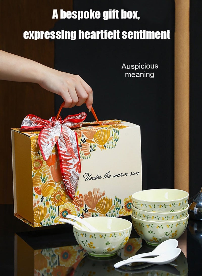 مس تيارا طقم أدوات مائدة سيراميك من 10 قطع، طقم أطباق وأوعية مطبخ، آمن للاستخدام في الفرن والميكروويف وغسالة الأطباق والمعقم، تصميم عصري أنيق، صندوق هدايا للمطبخ المنزلي والهدايا، يتضمن طبقين و4 ملاعق و4 أوعية - Image 3