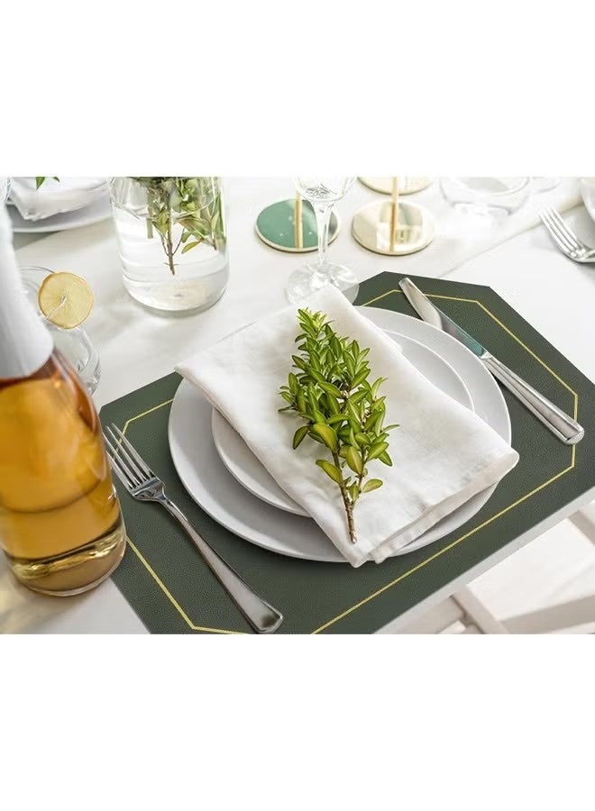 Beauenty 4 Piece Set of Octagonal Table Placemats，Including 4 Placemats and 4 Coasters， Dual Sided Table Placemats Non-Slip Placemats Wipe Clean Stain Resistant Placemats，43x30cm,Green&Grey - Image 2