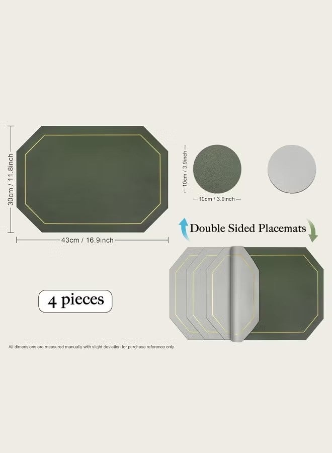 Beauenty 4 Piece Set of Octagonal Table Placemats，Including 4 Placemats and 4 Coasters， Dual Sided Table Placemats Non-Slip Placemats Wipe Clean Stain Resistant Placemats，43x30cm,Green&Grey - Image 4