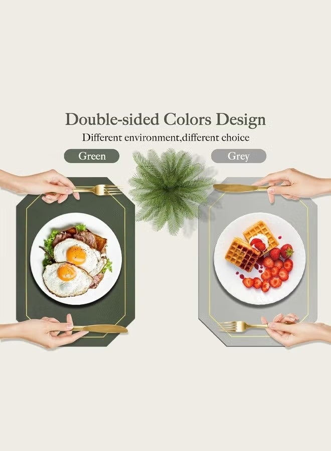 Beauenty 4 Piece Set of Octagonal Table Placemats，Including 4 Placemats and 4 Coasters， Dual Sided Table Placemats Non-Slip Placemats Wipe Clean Stain Resistant Placemats，43x30cm,Green&Grey - Image 3