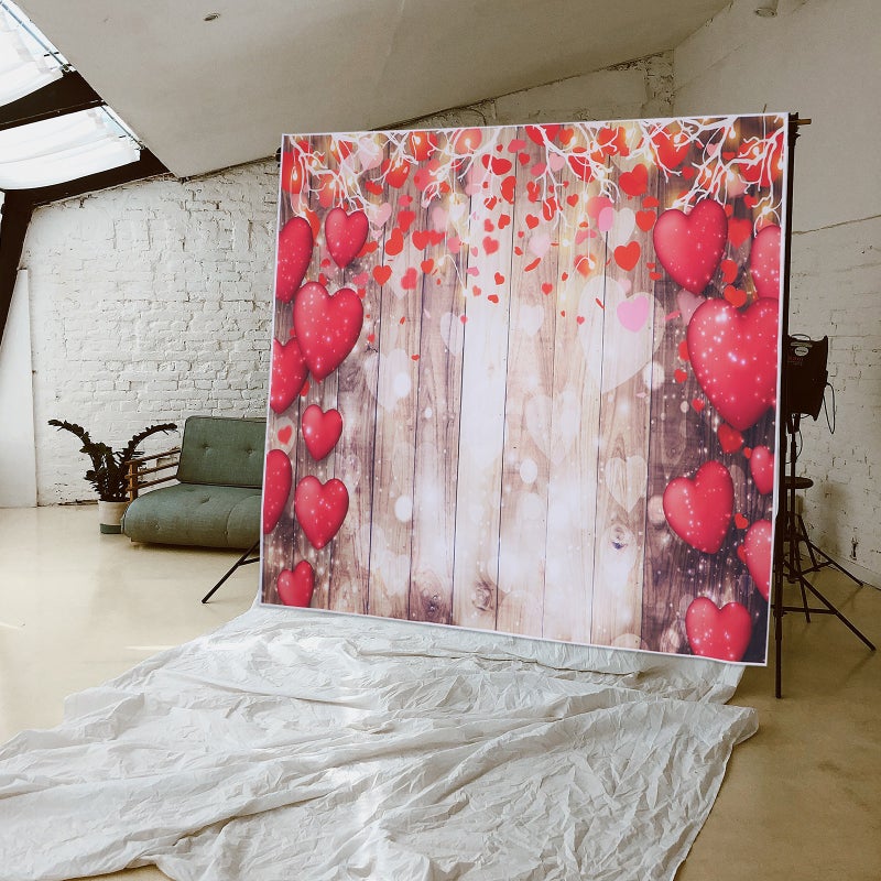 Love Backdrop Valentine's Day Photo Background Cloth Plank Photo Prop - Image 1