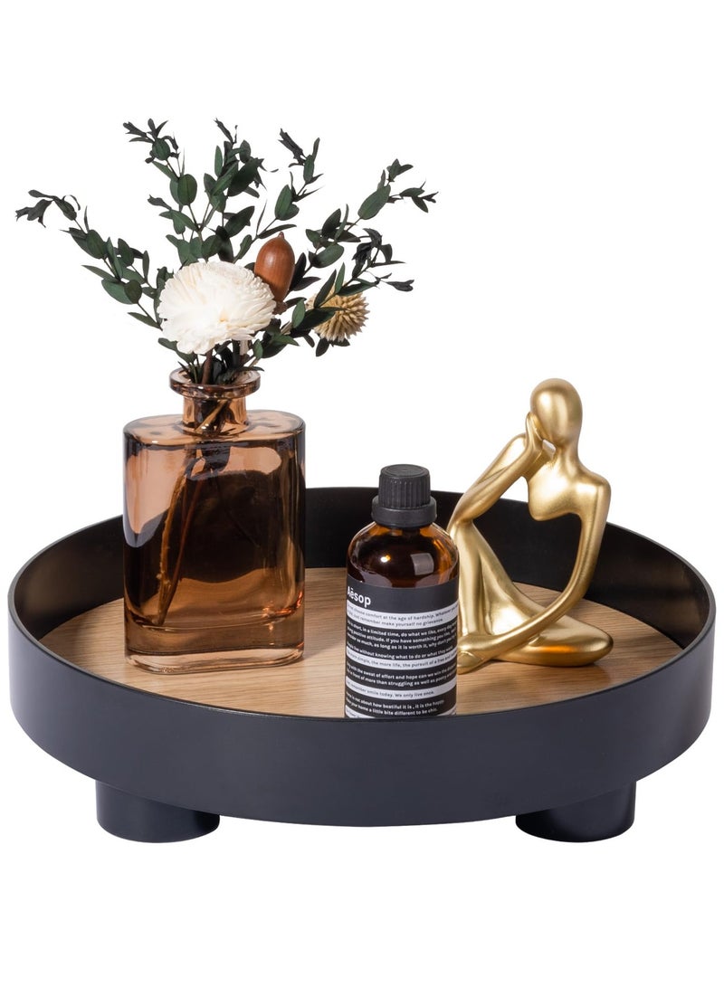 XiuWoo Decorative Tray Coffee Table Tray Round Trays for Home Decor Bathroom Counter Tray Perfume Organizer for Dining Table, Dresser, Kitchen,12 Inch, Black - Image 1