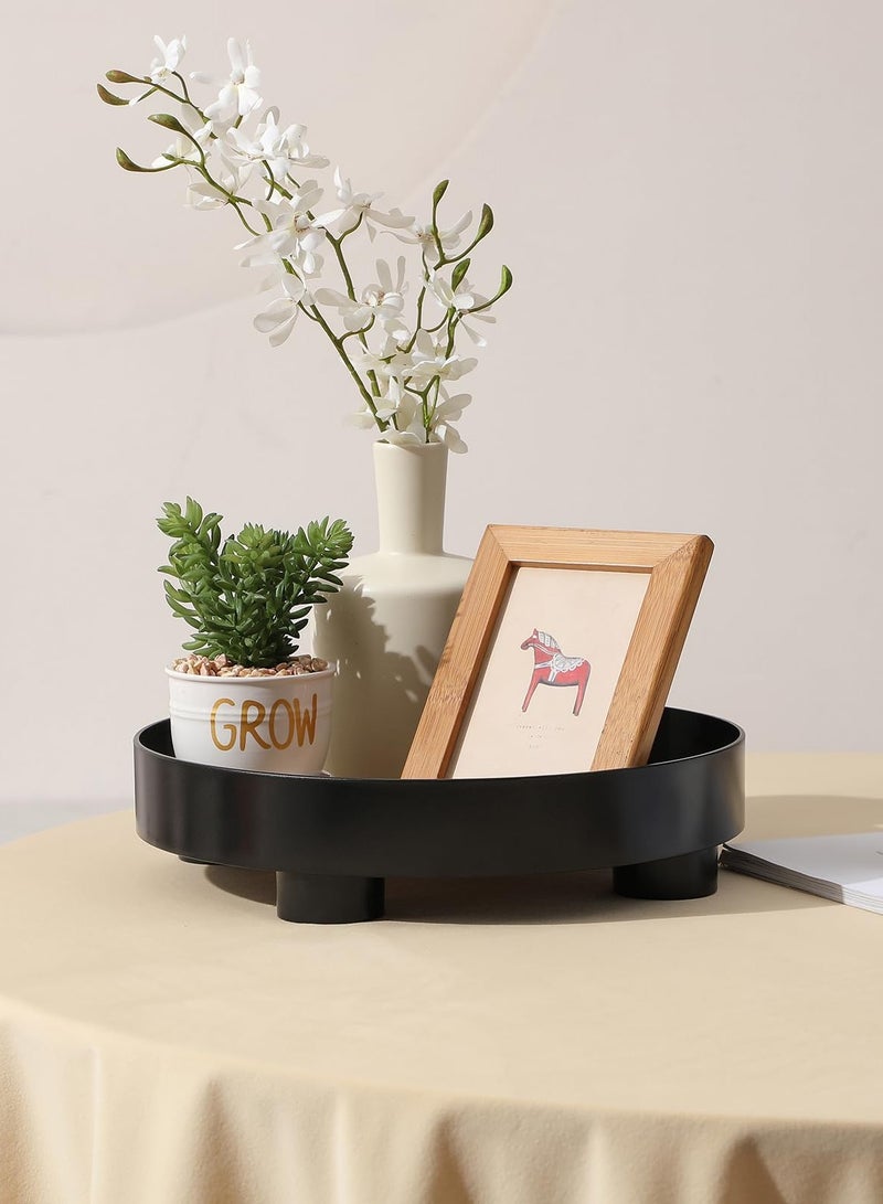 XiuWoo Decorative Tray Coffee Table Tray Round Trays for Home Decor Bathroom Counter Tray Perfume Organizer for Dining Table, Dresser, Kitchen,12 Inch, Black - Image 3