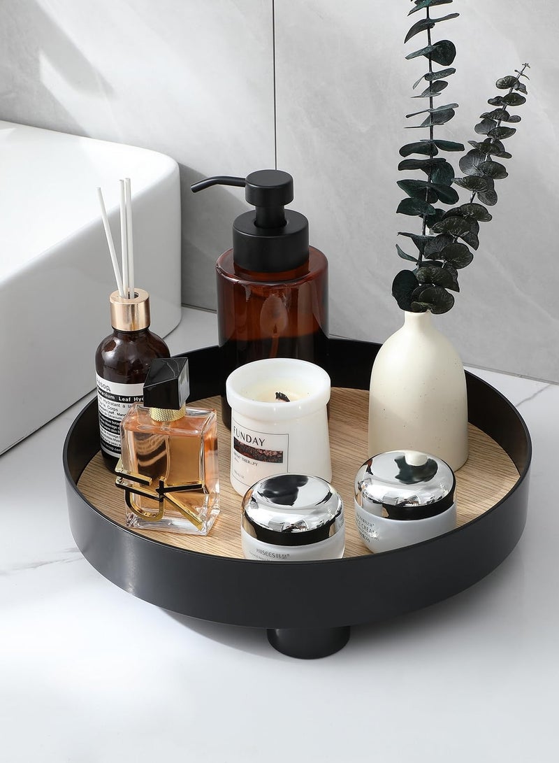 XiuWoo Decorative Tray Coffee Table Tray Round Trays for Home Decor Bathroom Counter Tray Perfume Organizer for Dining Table, Dresser, Kitchen,12 Inch, Black - Image 5