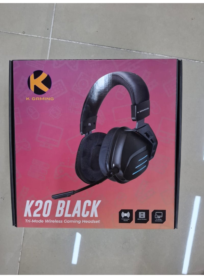 كي قيمنق سماعة ألعاب لاسلكية KGaming K20 – ثلاثية الاتصال – صوت 7.1 – ميكروفون عزل – بطارية 25 ساعة – أسود - Image 4