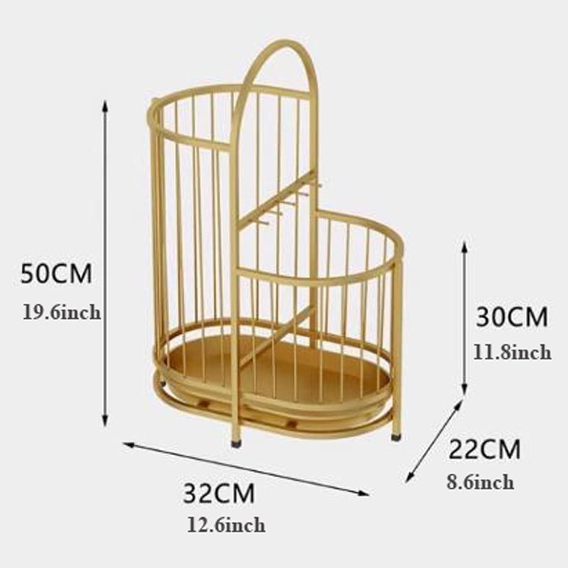 INDIDECOR INDIDECOR 567794 Double Layer Metal Umbrella Stands Holder for Entryway Umbrella Stand Hollow Umbrella Bucket Free Standing Bin with Hooks and Water Tray for Home Office Golden  - Image 2