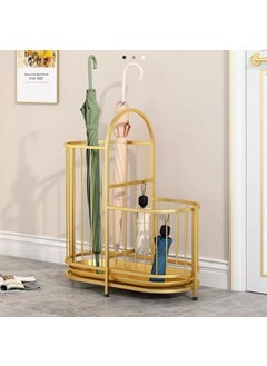 INDIDECOR INDIDECOR 567794 Double Layer Metal Umbrella Stands Holder for Entryway Umbrella Stand Hollow Umbrella Bucket Free Standing Bin with Hooks and Water Tray for Home Office Golden  - Image 1