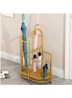 INDIDECOR INDIDECOR 567794 Double Layer Metal Umbrella Stands Holder for Entryway Umbrella Stand Hollow Umbrella Bucket Free Standing Bin with Hooks and Water Tray for Home Office Golden  - Image 3