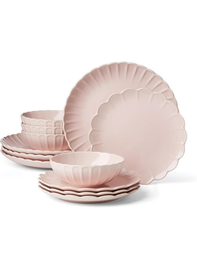 LENOX طقم أدوات مائدة لينكس فرنسي بيرل سكالوب بلش 12 قطعة وردي - Image 1