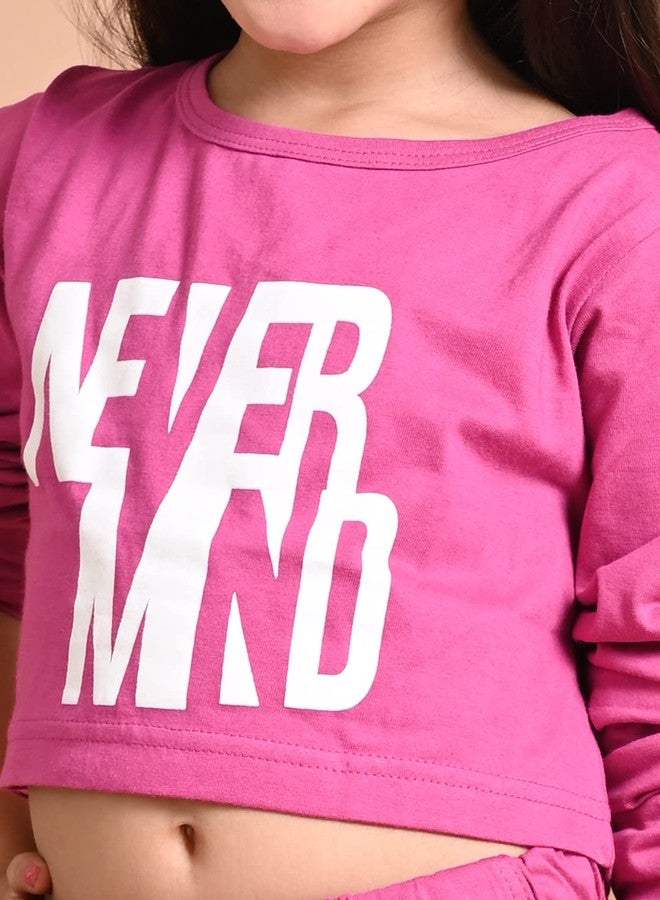 LILPICKS Girls Never Mind Printed Crop Top with Jogger Set (Pink) (8-10Y) - Image 5