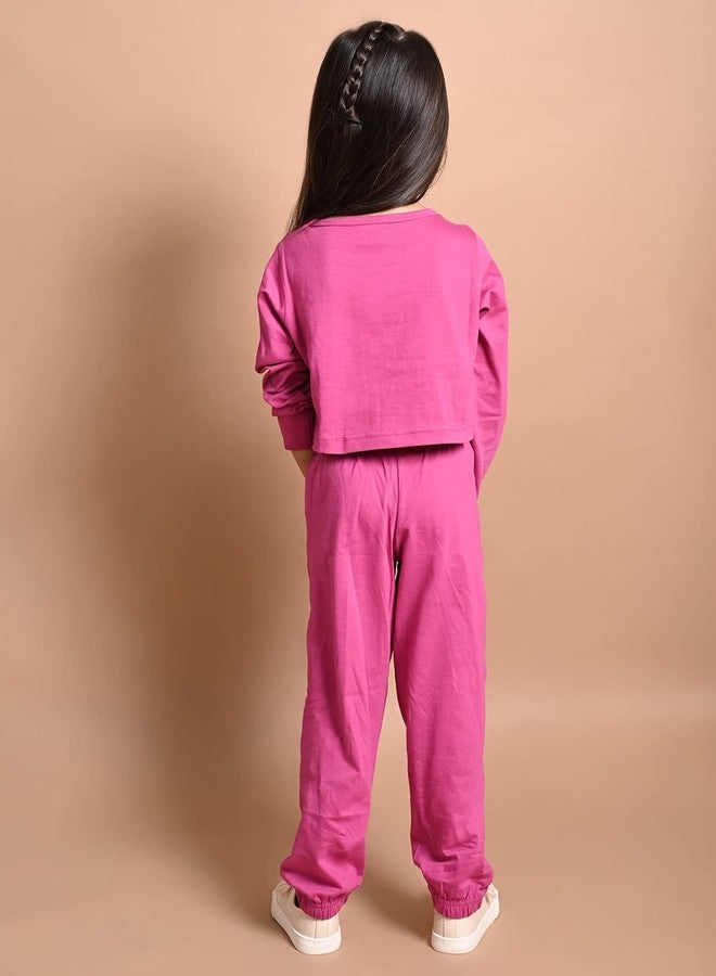 LILPICKS Girls Never Mind Printed Crop Top with Jogger Set (Pink) (8-10Y) - Image 4