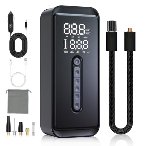 Yeaban Tire Inflator Portable Air Compressor4X Faster 150 PSI Rechargeable Battery 12V DC Dual Power Supply Smart Air Pump for Car Motorcycle Bicycle Ball with LED SOS Lighting Black - Image 1
