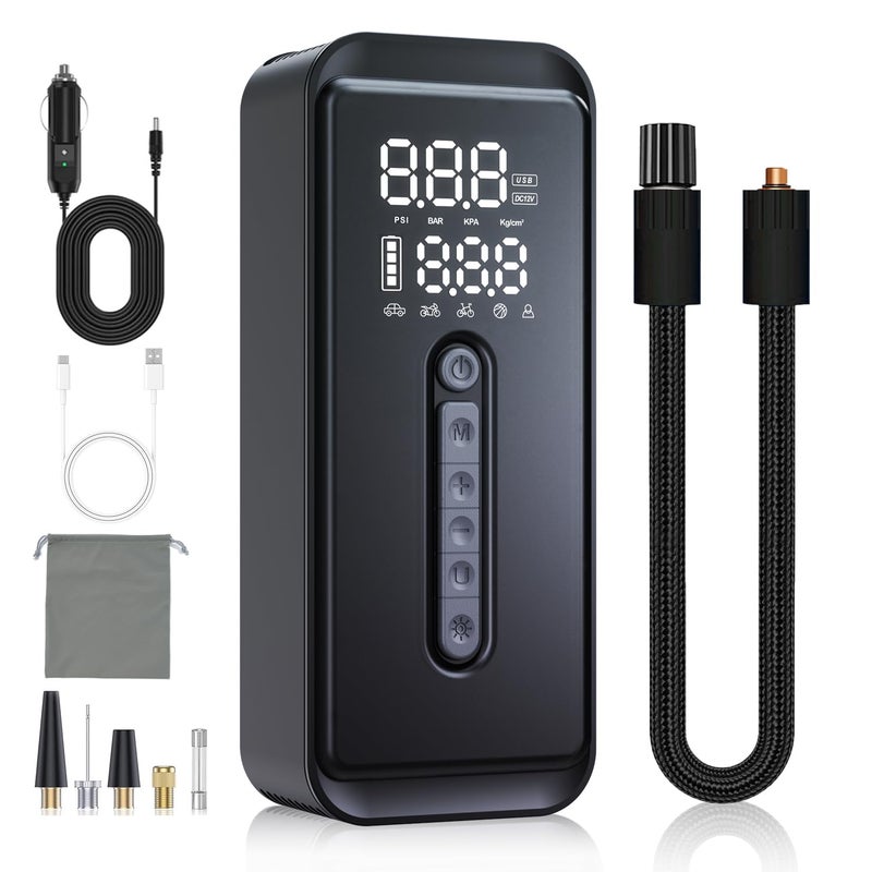 Yeaban Tire Inflator Portable Air Compressor4X Faster 150 PSI Rechargeable Battery 12V DC Dual Power Supply Smart Air Pump for Car Motorcycle Bicycle Ball with LED SOS Lighting Black - Image 3