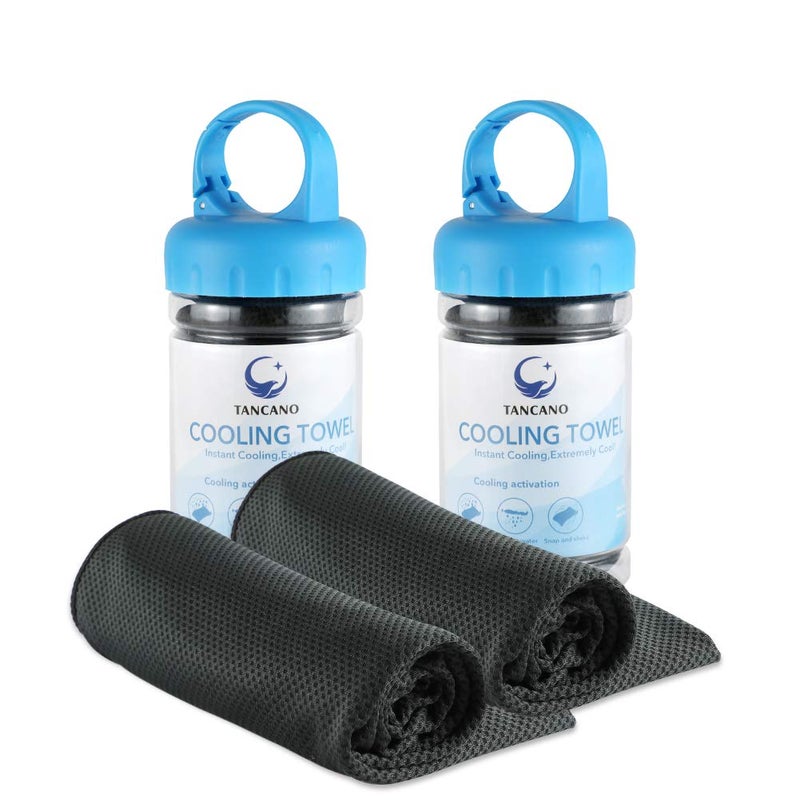 TANCANO Sports Towel for Instant Cooling Relief Microfiber Towels for Golf Workout Swimming Gym Yoga Travel Camping Fitness 40x12 Sweat Towel Black 2 Pack