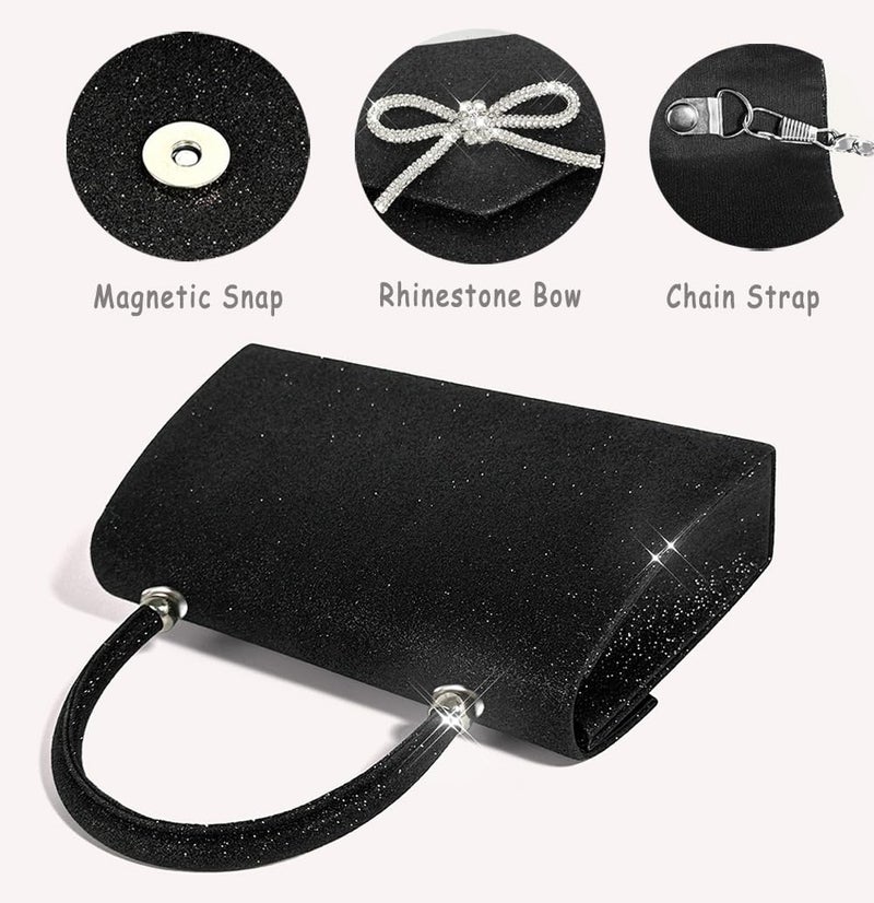 Trisapu Womens Evening Bag Sparkly Bow Clutch Purse Wedding Party Purses Glitter Rhinestone Cocktail Prom Handbags Black - Image 5
